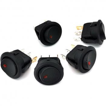 5pcs Red LED Round Rocker Switch 12V ON/OFF SPST