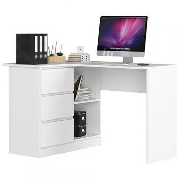 Bureau d'angle gauche AKORD B16 124 cm Blanc 3 tiroirs