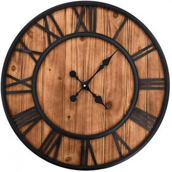 Vintage Wanduhr 60 cm XXL mit Quarzwerk aus Holz und Metall