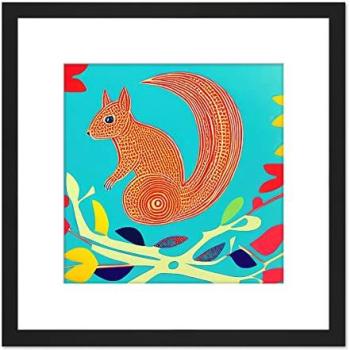 Woodland Dreamscape: 8x8 Bright Abstract Squirrel with Tree Branches Print