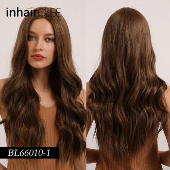 InhairCube Ombre Braun 24 – Vordere Spitze synthetisch, welliges Mittelteil, hitzebeständig, natürliche Farbverlauf, freier Look