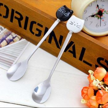 Ceramic and Stainless Steel Cat Spoon