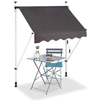 Klemmmarkise Balkon, Handkurbel, höhenverstellbar, UV-beständig, ohne Bohren, Polyester, 150 cm breit, grau