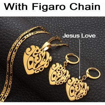 Hawaii Style Jesus Heart Love Cross Pendant Jewelry Set