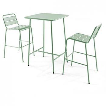 Oviala Mesa de Bar con 2 Taburetes Altos de Metal Verde Salvia