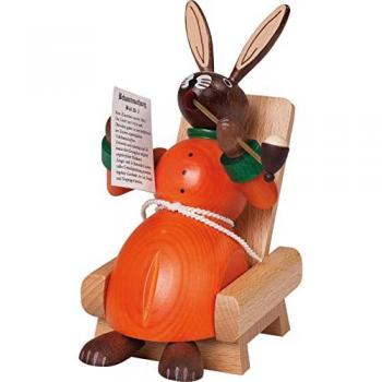 Richard Glaesser Osterhase Rauchhase im Lehnstuhl mit Zeitung (14cm), Handwerkskunst original Erzgebirge