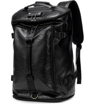 Black PU Leather Laptop Backpack for Men