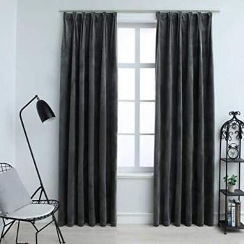 Blackout Curtains 2 pcs with Hooks Velvet Anthracite 140x225 cm Vidaxl