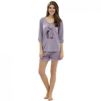 Ladies’ Wolf & Hare Printed Fleece Top & Shorts in Lilac – 12‑14