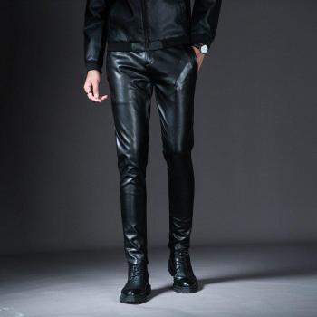 Faux Leather Skinny Motorcycle Trousers for Men