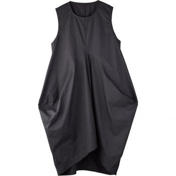 EAM Damen‑Rundhals‑Kleid – Schwarz, Plissee, Großes Size, Sommer‑Frühling