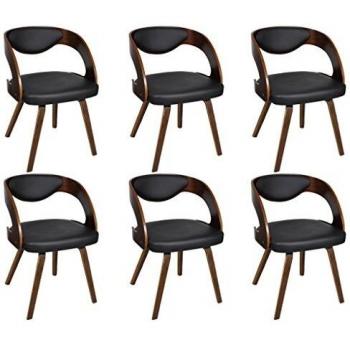 Paquete de 6 Sillas de Comedor con Acabado en Cuero Marrón, Marca Día y Noche