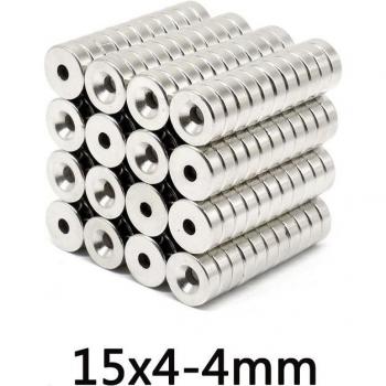 15x4mm Neodymium Magnetic Discs with 4mm Hole