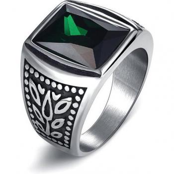 Grüner Zirkon-Männerring Jiayiqi – Edelstahl-Punkschmuck für Herren