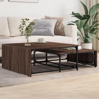 Brauner Couchtisch-Satztisch-Set in Eichenoptik (Metallrahmen, 2 Stück)