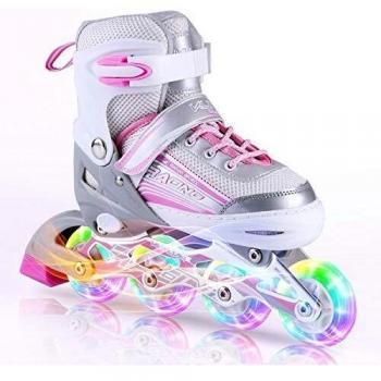 Kuxuan Saya Girls Pink Lighted Wheels Inline Skates