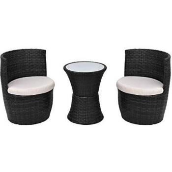 Schwarzes 3-tlg. Bistro-Set mit weichen Auflagen aus Poly Rattan