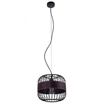 Globo Pendelleuchte Lederring Schwarz Metall H 120 cm