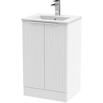 Hudson Reed Satin White 500mm Fluted Floor Standing 2-Door Vanity Unit with Basin