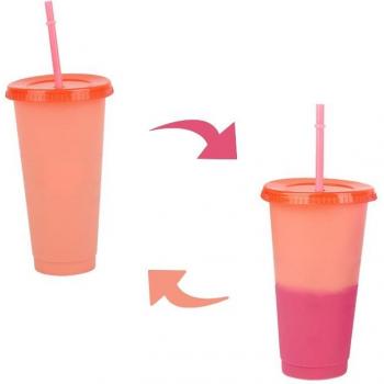 Color Changing Plastic Travel Cup with Lid and Straw