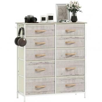 Natural Wood 10-Drawer Fabric Chest for Bedroom (XL)