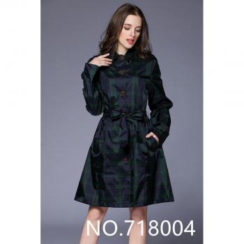 Green Lattice Waterproof Raincoat for Women