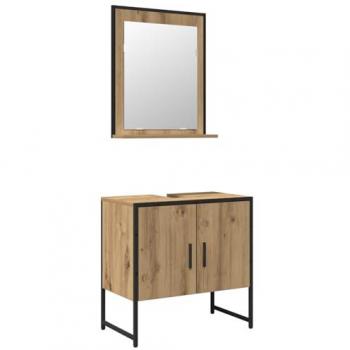 Set di Mobile da Bagno in Legno Artigianale Rovere – 2 Pezzi
