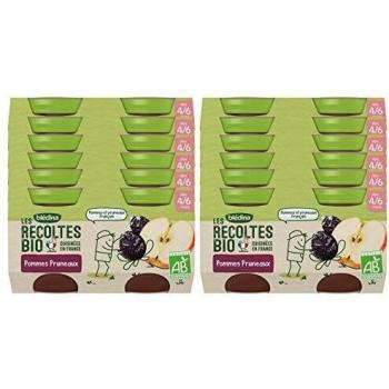 Blédina Les Récoltes Bio, Petits pots bébé Bio dès 4/6 Mois, Pommes Pruneaux, 2x130g