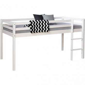 Kinderhochbett 90x200 mit Treppe und Rausfallschutz, Grau/Weiß
