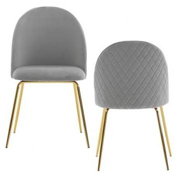 Design Esszimmerstuhl 2er Set Samt Grau Gepolstert mit Metallbeinen