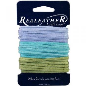 RealCraft Carded Suede Lace – 0.094 by 8 yd in Light Blue, Aqua & Kiwi