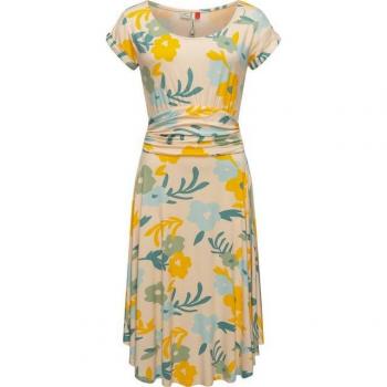 RAGWEAR „Yvone Flowers“ – Sommerkleid in Jersey, Beige, Knopf-Umschlagbund, XS