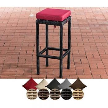 Tabouret de bar avec repose-pied Alia 5mm en résine tressée avec coussin rouge rubis et tabouret noir