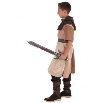 Children's Brown Knight Costume – Complete Pack: Tunic, Pants, Belt, Boots, Hood