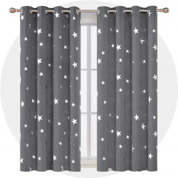 Deconovo Kids Blackout Curtains Stars Foil Printed Thermal Insulated Curtains Eyelet Blackout Curtains for Bedroom with Two Matching Tie Backs 46 x 54 Inch Grey One Pair