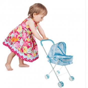 Blue Little Bear Easy‑Fold Doll Stroller – 4 Swivel Wheels