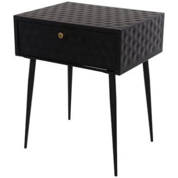 Saturn 1‑Drawer Night Table – Metal, Black with Gold Handle