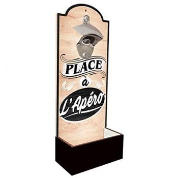 STC Décapsuleur mural Place A L'APERO – Bois, 30 cm de haut, 12 cm de large, 6 cm de profondeur