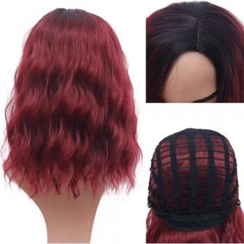 Perruque Bob Ombré Bouclée Rouge – 16” 220 g, Résistante à la Chaleur