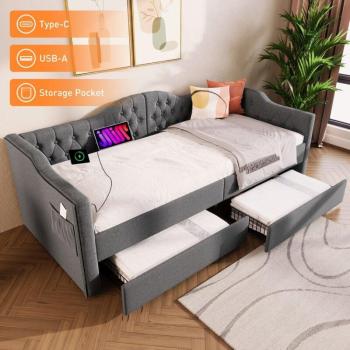 Lit Enfant Gris avec Chargeur USB