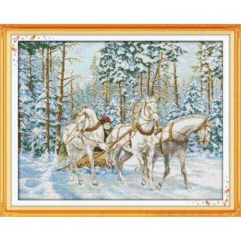 Three White Horses Pattern Cross-Stitch