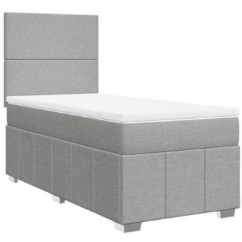 Cama box spring 90x200 cm con colchón gris claro