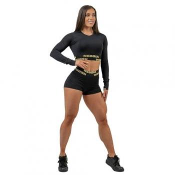 Nebbia Women's Black Gold Compression Shorts XS