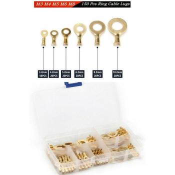 Conectores de cable crimpado 150 unidades (latón dorado) – Tipo anillo sin aislar