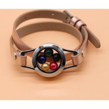 Bracelet à chaîne en cuir avec médaillon de perles flottant en acier inoxydable 316L pour femmes