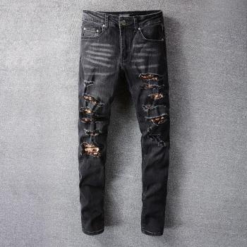 Jeans con estampado floral negro para hombre