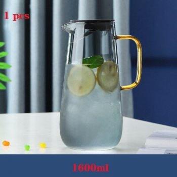 Nordic 1600 ml Glass Beverage Jug – High-Temperature Resistant, Explosion-Proof, Large Capacity Coffee/Milk/Juice Vessel with Filter and Secure Lid