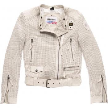 Blauer Veste de luxe, cuir perforé, gris-beige, L pour femmes