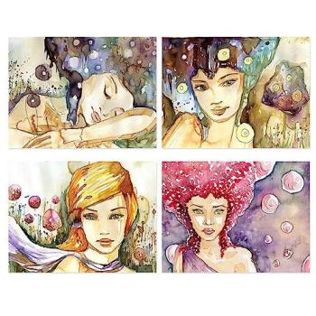 Contemporary Boho Women’s Portrait Wall Art Set (4 Pieces)