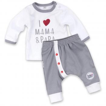 Baby Sweets 2er Babyset Erstausstattung Shirt + Hose weiß-grau | Motiv: I Love Mama & Papa für Neugeborene & Kleinkinder | Größe: 1 Monate (56)